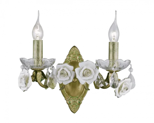 Бра Fiori di rose W1770.2 Lucia Tucci без плафона на 2 лампы, основание золотое зелёное белое в стиле флористика прованс 