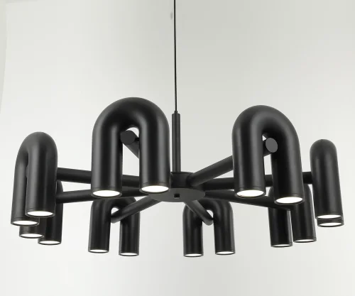 Люстра подвесная LED Канти 08465-8,19 Kink Light чёрная на 16 ламп, основание чёрное в стиле арт-деко лофт современный 