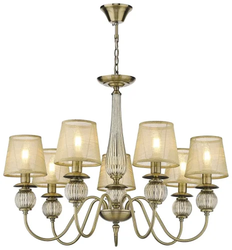 Люстра подвесная 302-503-07 Velante бежевая на 7 ламп, основание бронзовое в стиле классический 