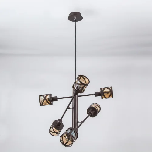 Люстра подвесная Гессен CL536165 Citilux бежевая янтарная на 6 ламп, основание венге в стиле лофт  фото 2