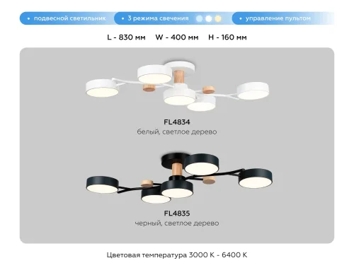 Люстра потолочная LED с пультом FL4834 Ambrella light белая на 1 лампа, основание белое в стиле современный хай-тек с пультом фото 10