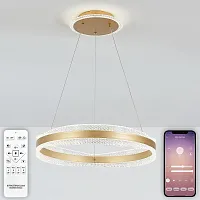 Люстра подвесная INNOVATION STYLE 83143 Natali Kovaltseva белая на 1 лампу, основание золотое в стиле современный кольца с пультом Люстра подвесная INNOVATION STYLE 83143 Natali Kovaltseva белая на 1 лампу, основание золотое в стиле современный кольца с пультом