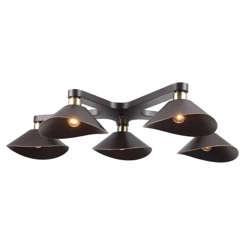 Люстра потолочная лофт LSP-9535 Lussole коричневая на 5 ламп, основание коричневое в стиле лофт 