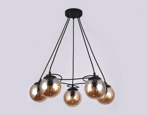 Люстра подвесная TR9022 Ambrella light янтарная на 5 ламп, основание чёрное в стиле современный лофт шар фото 2