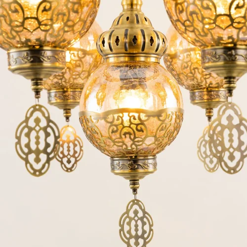 Люстра подвесная Каир CL419183 Citilux янтарная на 9 ламп, основание бронзовое в стиле восточный  фото 6