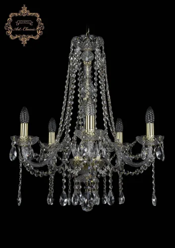 Люстра подвесная хрустальная 11.12.5.195.h-63.Gd.Sp Bohemia Art Classic прозрачная на 5 ламп, основание золотое в стиле классический 