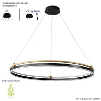 Люстра подвесная LED с пультом FERNANDO SP88W LED BLACK/GOLD Crystal Lux чёрная золотая на 1 лампа, основание чёрное в стиле современный кольца с пультом