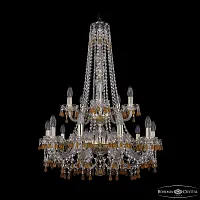 Люстра подвесная 1410/10+5/240/h-91/2d G V1003 Bohemia Ivele Crystal без плафона на 15 ламп, основание золотое в стиле классический виноград