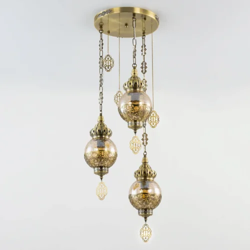 Светильник подвесной Каир CL419133 Citilux янтарный 3 лампы, основание бронзовое в стиле восточный каскад фото 5