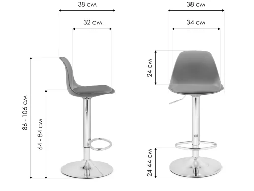 Барный стул Soft gray / chrome 15747 Woodville, серый/экокожа, ножки/металл/хром, размеры - *1060***380*380 фото 6
