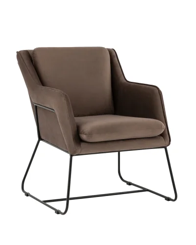 Кресло Роланд в стиле лофт велюр коричневый УТ000035916 Stool Group, коричневый/велюр, ножки/металл/чёрный, размеры - ****700*840мм