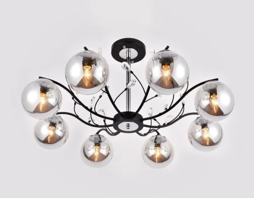 Люстра потолочная TR9077 Ambrella light серая на 8 ламп, основание чёрное в стиле современный лофт шар фото 3