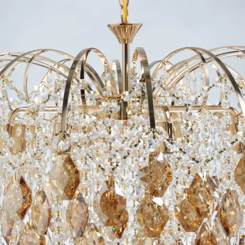 Люстра подвесная Бриз 111014608 DeMarkt прозрачная янтарная на 8 ламп, основание золотое в стиле классический  фото 11