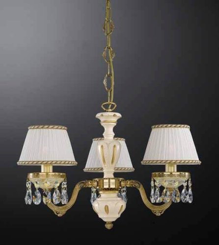 Люстра подвесная  L 6706/3 Reccagni Angelo белая жёлтая на 3 лампы, основание золотое в стиле классический кантри 