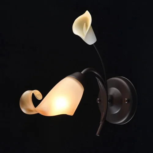 Бра Восторг 242027101 MW-Light бежевый на 1 лампа, основание чёрное коричневое в стиле кантри флористика  фото 2