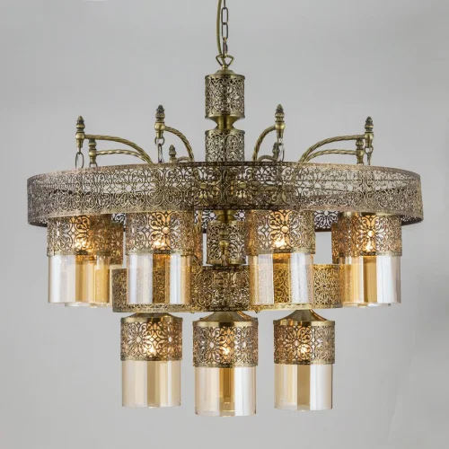 Люстра подвесная Эмир CL467193 Citilux янтарная на 9 ламп, основание бронзовое в стиле кантри восточный  фото 3