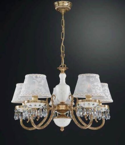 Люстра подвесная  L 8381/5 Reccagni Angelo белая на 5 ламп, основание золотое в стиле классический 