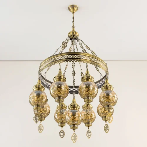 Люстра подвесная Каир CL419183 Citilux янтарная на 9 ламп, основание бронзовое в стиле восточный  фото 3