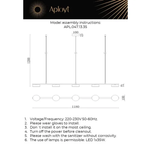 Светильник подвесной LED Usia APL.047.13.35 Aployt бронзовый 1 лампа, основание бронзовое в стиле современный хай-тек  фото 2
