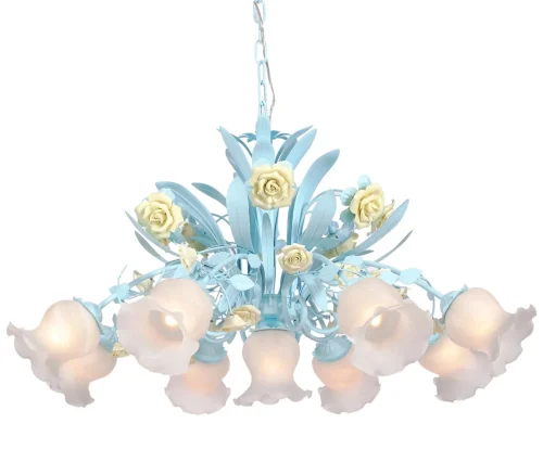 Люстра подвесная Fiori di rose 184.8.1 Lucia Tucci белая на 9 ламп, основание голубое в стиле флористика прованс 