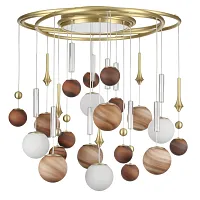 Люстра подвесная Callisto 5457/21C Odeon Light белая коричневая на 20 ламп, основание золотое в стиле современный арт-деко шар Люстра подвесная Callisto 5457/21C Odeon Light белая коричневая на 20 ламп, основание золотое в стиле современный арт-деко шар