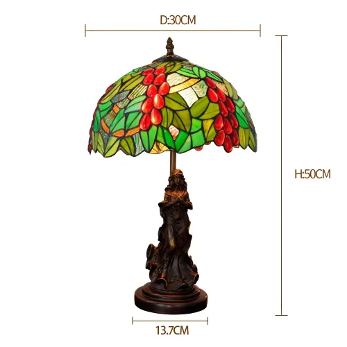 Настольная лампа Тиффани Grape OFT872 Tiffany Lighting разноцветная красная зелёная 1 лампа, основание коричневое металл в стиле тиффани девушка виноград фото 5