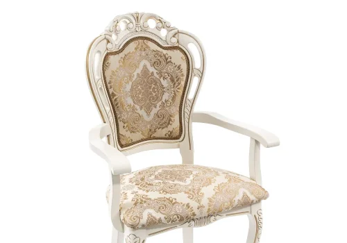 Деревянный стул Bronte молочный / патина 438329 Woodville, бежевый золотой/ткань, ножки/массив бука дерево/молочный, размеры - ****590*550 фото 8
