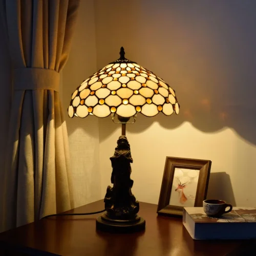 Настольная лампа Тиффани European OFT870 Tiffany Lighting коричневая бежевая 1 лампа, основание коричневое металл в стиле тиффани девушка орнамент фото 5