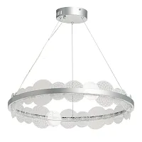 Люстра подвесная LED с пультом Платлинг 661018901 DeMarkt прозрачная на 1 лампа, основание серебряное в стиле хай-тек кольца с пультом