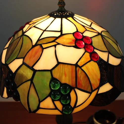 Настольная лампа Тиффани Autumn OFT829 Tiffany Lighting разноцветная коричневая красная зелёная 1 лампа, основание коричневое металл в стиле тиффани цветы виноград фото 4