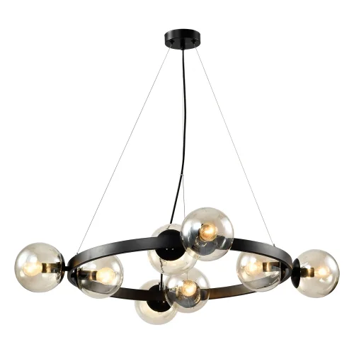 Люстра подвесная Fishers LSP-8797 Lussole янтарная на 8 ламп, основание чёрное в стиле современный лофт шар