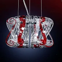 Люстра Volution подвесная EL326P09.2 Citilux красная прозрачная на 9 ламп, основание хром серое в стиле арт-деко 