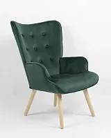 Кресло Хью велюр темно-зеленый УТ000037080 Stool Group, зелёный/велюр, ножки/дерево/коричневый бежевый, размеры - *960***680*750мм