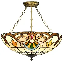 Люстра подвесная Тиффани 830-807-03 Velante разноцветная на 3 лампы, основание коричневое бронзовое в стиле тиффани орнамент цветы
