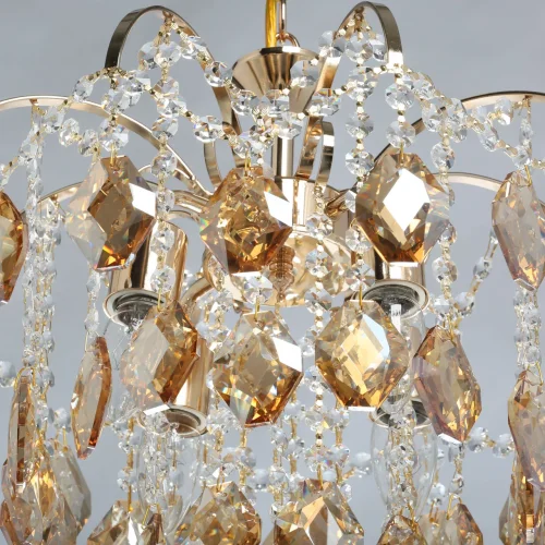 Люстра подвесная Бриз 111014504 DeMarkt прозрачная янтарная на 4 лампы, основание золотое в стиле классический  фото 9