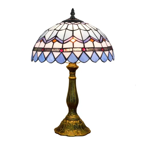 Настольная лампа Тиффани Mediterranean OFT820 Tiffany Lighting голубая разноцветная красная белая 1 лампа, основание бронзовое коричневое металл в стиле тиффани средиземноморский орнамент
