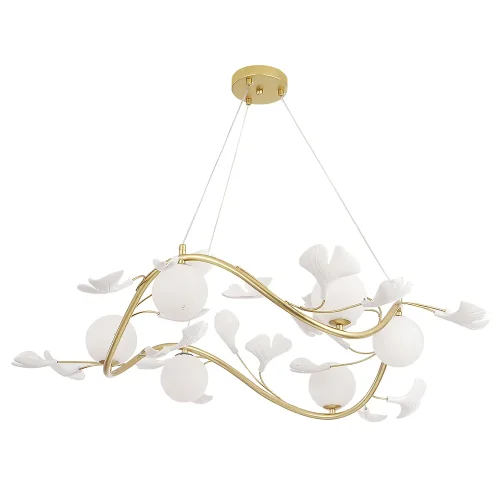 Люстра подвесная COLIBRI SP6 GOLD Crystal Lux белая на 6 ламп, основание золотое в стиле флористика шар фото 2
