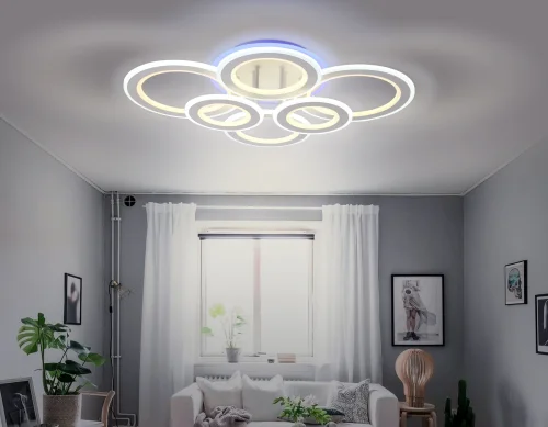 Люстра потолочная LED с пультом FA8808 Ambrella light белая на 1 лампа, основание белое в стиле классический современный с пультом кольца фото 6