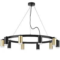 Люстра подвесная Rullo LR0204053750 Lightstar чёрная золотая на 10 ламп, основание чёрное в стиле хай-тек Люстра подвесная Rullo LR0204053750 Lightstar чёрная золотая на 10 ламп, основание чёрное в стиле хай-тек