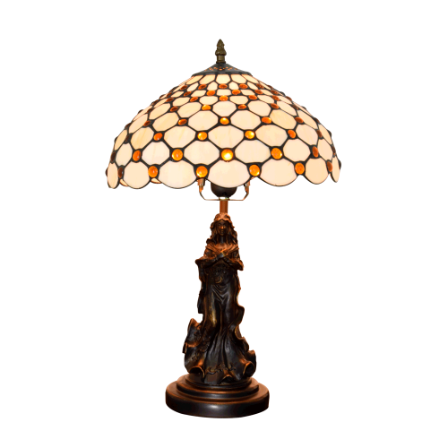 Настольная лампа Тиффани European OFT870 Tiffany Lighting коричневая бежевая 1 лампа, основание коричневое металл в стиле тиффани девушка орнамент фото 4