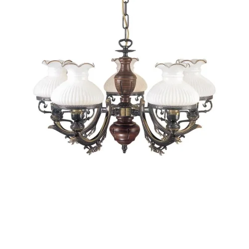 Люстра подвесная  L 2810/5 Reccagni Angelo белая на 5 ламп, основание коричневое бронзовое в стиле классический кантри выдувное