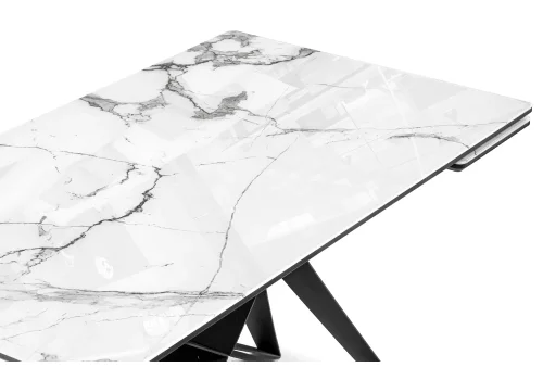 Стеклянный стол Блэкберн 140(200)х80х75 белый мрамор / черный 553571 Woodville столешница белая из стекло фото 6