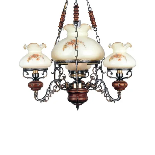 Люстра подвесная  L 2401/3+1 Reccagni Angelo бежевая на 4 лампы, основание бронзовое коричневое в стиле классический кантри  фото 2