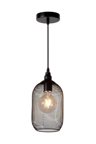 Светильник подвесной лофт MESH 43404/15/30 Lucide чёрный 1 лампа, основание чёрное в стиле лофт 