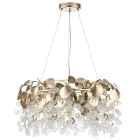 Люстра подвесная Coins 5104/8 Odeon Light прозрачная на 8 ламп, основание золотое в стиле современный флористика ветви Люстра подвесная Coins 5104/8 Odeon Light прозрачная на 8 ламп, основание золотое в стиле современный флористика ветви