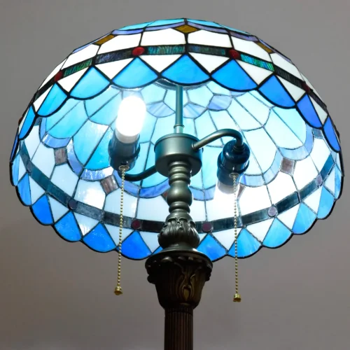 Торшер Тиффани Mediterranean OFRF1009 Tiffany Lighting средиземноморский орнамент синий разноцветный голубой 2 лампы, основание коричневое бронзовое в стиле тиффани
 фото 10