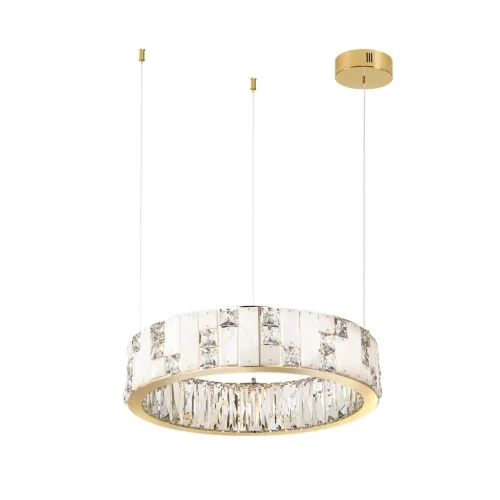 Люстра подвесная LED Crossa 5072/60L Odeon Light белая прозрачная на 1 лампа, основание золотое в стиле современный кольца фото 5