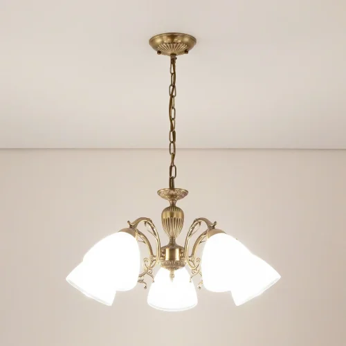 Люстра подвесная Латур CL413251 Citilux белая на 5 ламп, основание бронзовое в стиле классический 