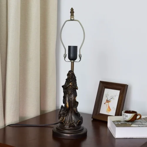 Настольная лампа Тиффани European OFT879 Tiffany Lighting бежевая 1 лампа, основание коричневое металл в стиле тиффани девушка фото 6