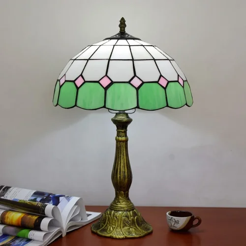 Настольная лампа Тиффани Mediterranean OFT806 Tiffany Lighting зелёная белая 1 лампа, основание бронзовое коричневое металл в стиле тиффани орнамент средиземноморский фото 2